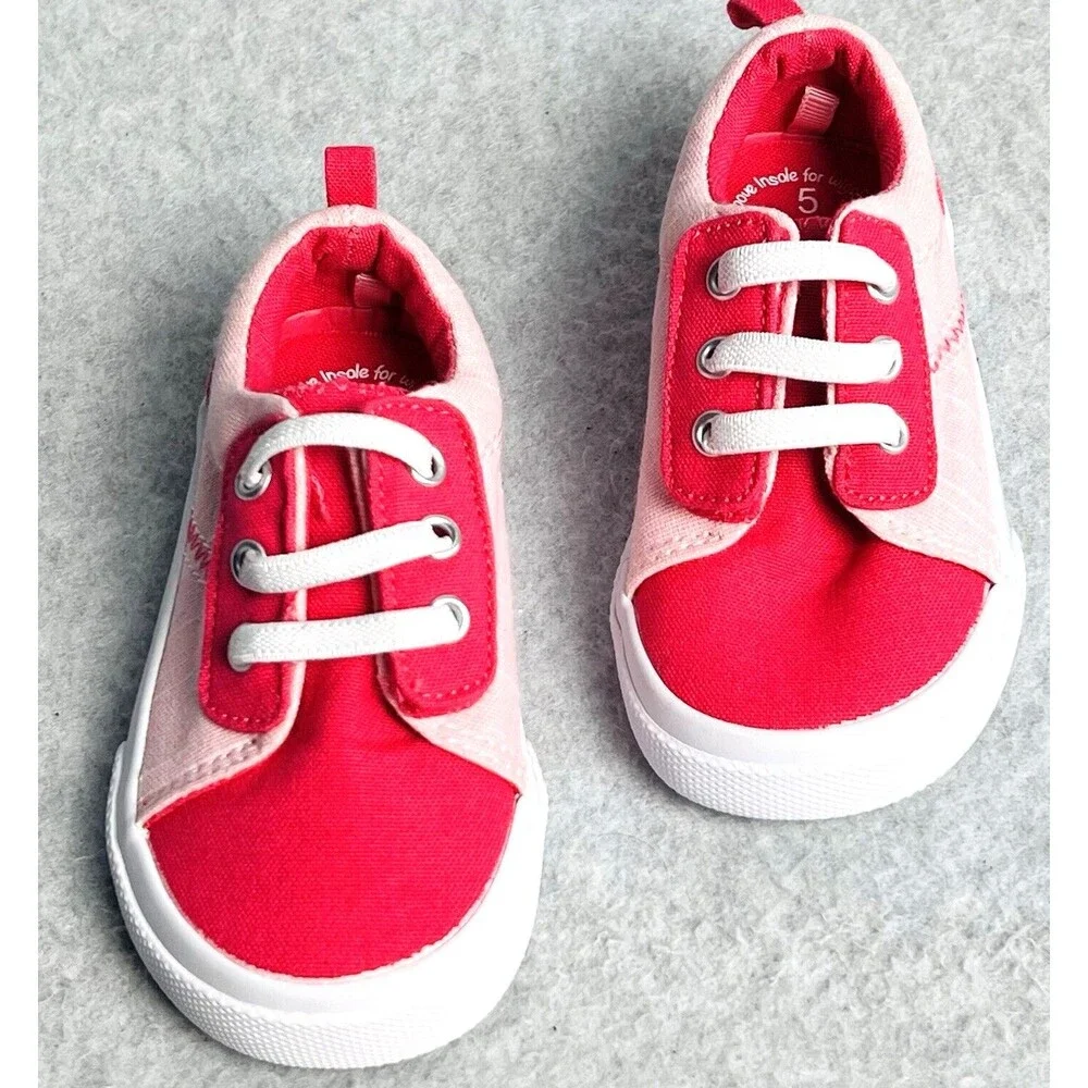 Wonder Nation Girls 5 Toddler Pink Canvas Lace Up Sneakers Casual Play Shoes